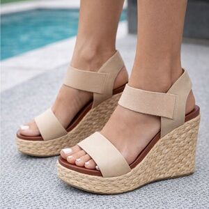 MIA Natural Beige Espadrille Wedge Sandals